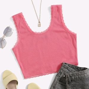 🍉5 for $25* Pink Lace Trim Crop Tank